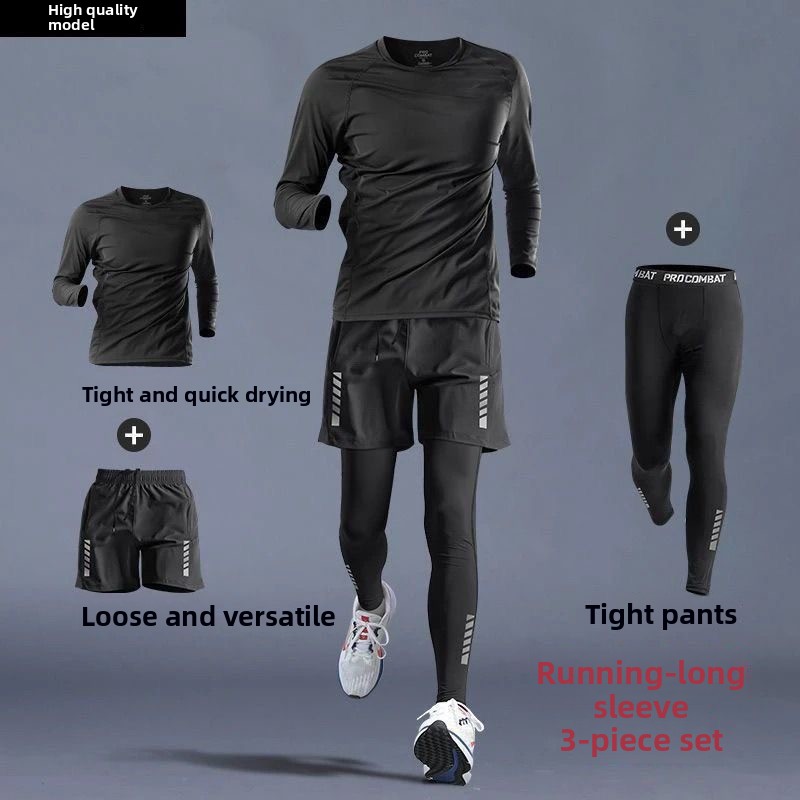 Running Jogging Gear - Trainings-Jogginganzüge Lauf-Outdoor-Kompressionsanzüge Set 3-teilig Workout-Tights Herren