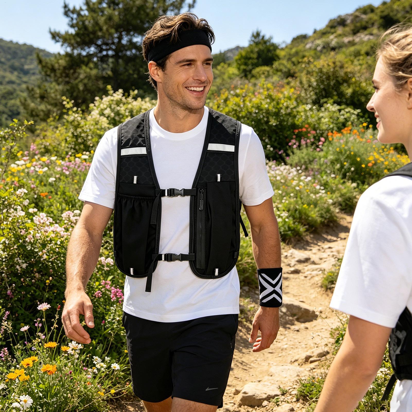 Running Gear Trail - Lauf-Sicherheitsweste mit Trinkflaschenhalterung, Stirnband und Armbändern